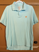 American Eagle Polo Shirt Mens Size L Classic Fit Teal Blue Green Short Sleeve - £11.34 GBP