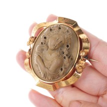 Victorian 18k Rose gold High Relief Lava Cameo brooch - £936.85 GBP