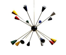 Mi Siècle Design Laiton Spoutnik Lustre Multicoloré 16 Bras Iconic Lumières - £230.08 GBP