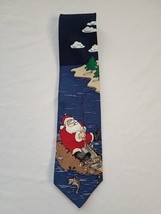 Hallmark Yule Tie Greetings Holiday Mens Neck Tie Christmas Santa Fishing - $14.73