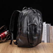 Men&#39;s Backpack Pu Soft Leather Large Capacity Casual Personalized Young Men&#39;s Co - £31.45 GBP