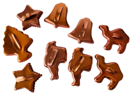 9 Copper Color Metal Cookie Biscuit Cutters 5 Shapes Tree Star Santa Cam... - $12.59