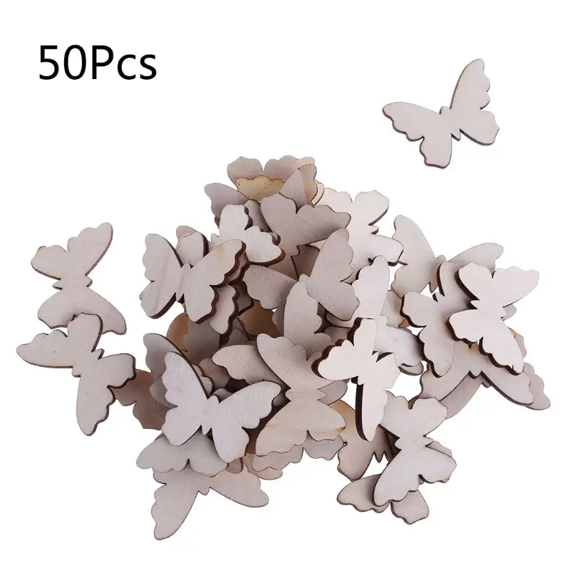 50Pcs/Bag Cut Butterfly Embellishment Wooden Craft Wedding Decor-1 - $63.10 MXN