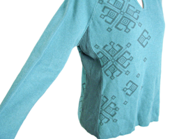 Vintage Womens Woolrich Atlantic Cotton Turquoise Snowflake V Neck Sweater Sz M - £21.49 GBP
