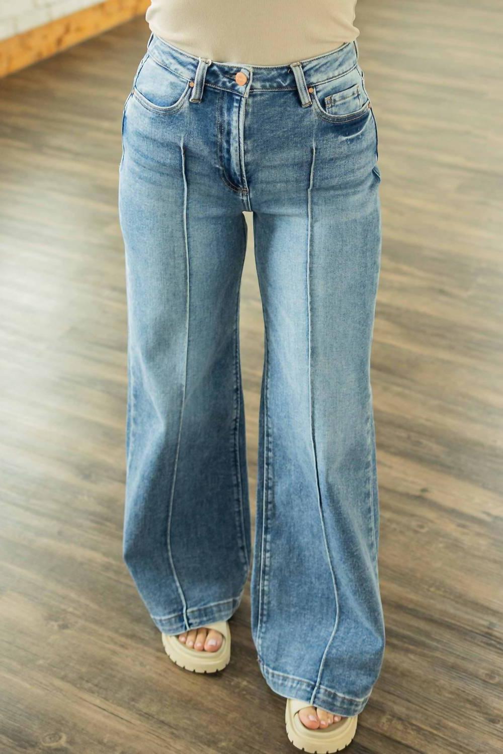 Risen Women&#39;s Blanche High Rise Wide Leg Pintuck Jeans - Plus Size 2X - $51.48