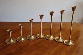 Vtg Solid Brass Candle Holders Graduated Tapered Set 7x Candlesticks 3-9... - $34.99