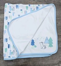 2017 Gymboree Blue &amp; White Cotton Baby Blanket Wolf Husky Dog in Forest ... - £30.50 GBP