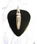 NEW SOLID BLACK GUITAR PICK PEWTER BULLET CHARM PENDANT - £3.92 GBP