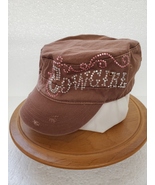 Rhinestone Cowgirl cadet style brown, pink cap with distressing - $20.00