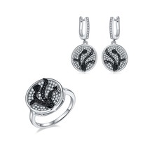 Ng silver fashion luxury high quality zircon round grass flower drop earrings ring sets thumb200