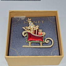 Monet Pave Rhinestone Pin Brooch Christmas Santas Sleigh New  Enamel Gold tone - £18.34 GBP