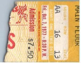 Yes Ticket Stub October 7 1977 Memphis Tennessee - £27.25 GBP