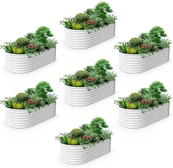 A ANLEOLIFE 2 Set 8X4X2 ft Galvanized Raised Garden Bed Kit Oval 0407 white - $2,449.46 CAD