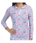 NWT GOTTEX Blue Pink PAISLEY Golf Tennis Kate Long Sleeve Mock Shirt L &amp; XL - $44.99