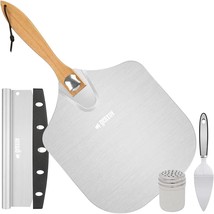 Aluminum Pizza Peel Set 12&quot;x14&quot; for Homemade Pizza w/ Wooden Folding Handle - £23.70 GBP