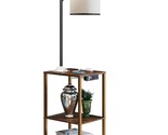 Rustic End Table Lamp With Table, Shelves, Charging Station(Usb &amp; Ac Por... - £80.01 GBP