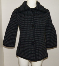 Jones New York Jacket Black/Gray 100% Merino Wool 3/4 Sleeves RUNS SMALL... - £16.74 GBP