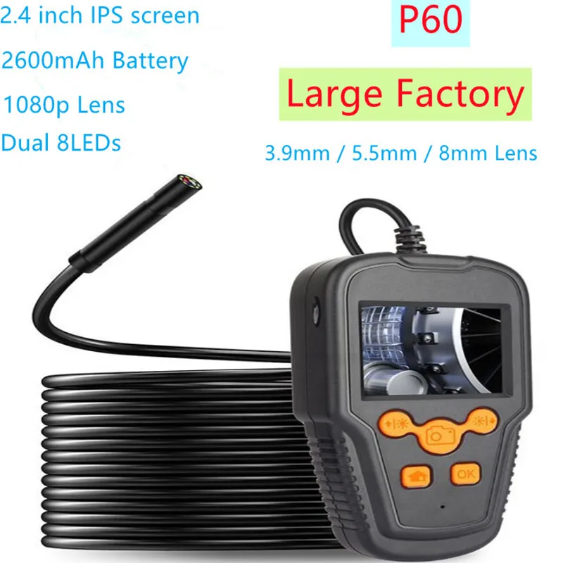 P60 Industrial Endoscope P60A Camera 2.4&#39;&#39; Screen HD1080P 3.9mm 5.5mm 8mm Holdhe - $150.60