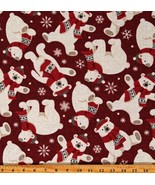 Flannel Tossed Polar Bears Christmas Dark Red Fabric Print by the Yard D... - $12.95