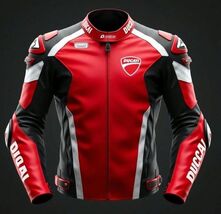 Red, Black and White Ducati MotoGP-Inspired Motorcycle Racing Leather Ja... - $285.00