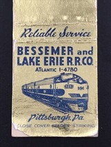 Vintage BLE Bessemer &amp; Lake Erie Railroad Pittsburgh PA Gold Matchbook C... - $8.59