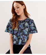 LOFT Paisley Mixed Media Tie Back Flutter Tee Forever Navy New - $568.30 MXN