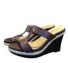 Me Too Jacki Brown leather wedge sandals Women’s Size 7 - £23.72 GBP