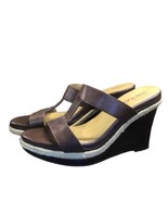 Me Too Jacki Brown leather wedge sandals Women’s Size 7 - £23.36 GBP