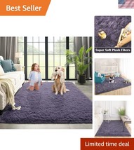 Fluffy Gray Purple Area Rug 4x5.9 – Ultra Soft Velvet for Cozy Living Rooms - $466.86 MXN