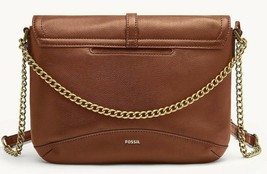 Fossil Edelyn Crossbody Medium Brown Leather Chain Trim SHB2846210 NWT $... - £74.38 GBP