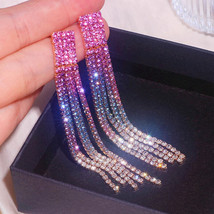 Long Tassel Earrings for Women Bridal Shiny Full Crystal Rhinestone Drop Dangle - £22.70 GBP