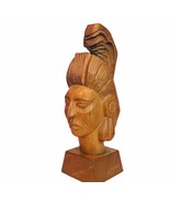 J Pinal Aztec wood carving bust Mexican folk art sculpture signed artist... - $247.50