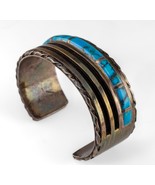 Ancien Navajo Sterling Morenci Turquoise Incrustation Manchette Bracelet... - €1.084,82 EUR