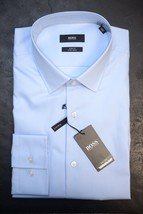 HUGO BOSS Uomo Jenno Slim Fit Facile Ferro Blu Pastello Cotone Camicia 3... - $64.13