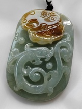 Icy Ice Green &amp; Yellow 100% Burma Jadeite Jade Dragon Pendant # 225.65 carat # - £1,888.59 GBP