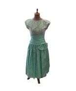 Vintage 80s Patty O&#39;Neil Lace Taffeta Party Dress Prom 4 Mint Green Ruch... - $102.03 CAD