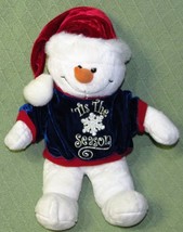 Dan Dee Lil Snowflake Snowman Plush 14&quot; White Blue Shirt Red Santa Hat Stuffed - £12.80 GBP