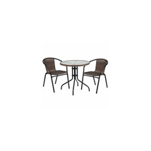Flash Furniture 28 in. Rattan Edging Round Glass Table &amp; 2 Stack Chair D... - $3,796.54 MXN