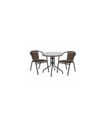 Flash Furniture 28 in. Rattan Edging Round Glass Table &amp; 2 Stack Chair D... - $202.79