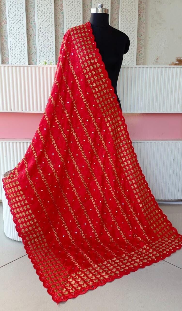 Primary image for Phulkari Dupatta Chiffon with heavy Indian embroidery & mirror women Chunni PT4