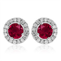 14K White Gold 1.2ct TGW Red Ruby and Diamond One-of-a-Kind Earrings - £1,158.31 GBP