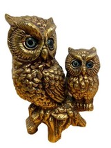 Lenwile Ardalt Figurine Art Japan Gold Leaf Blue Eyed Ceramic Mom Baby Owl  READ - £21.98 GBP