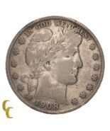 1908-S Plateado Barbero Medio Dólar 50C (Fino, F Estado) Completa Fuerte... - $183.64