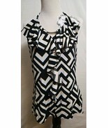 White House Black Market Halter Top Shirt Size Large Black White Geometr... - $496.64 MXN