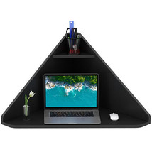 Floating Triangular Corner Computer Desk with Storage Shelf-Black - $2,454.42 MXN