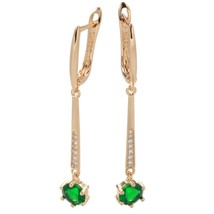 New 585 Rose Gold Long Pendant Earrings For Women Micro Wax Mosaic Green Natural - £6.82 GBP