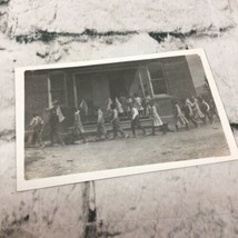 Vintage Real Picture Postcard Depression Era Children W/Flags Brick Scho... - $19.79