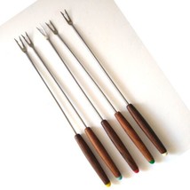 5 KGG Rostfrei Fondue Forks Skewers Teak Germany Wood Handles Mcm Vintage Set - $19.79