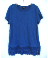 Lord &amp; Taylor Lace Hem Cotton T-Shirt Top Blue Womens Size Medium Made i... - £15.26 GBP