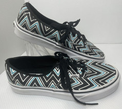 VANS Black White Teal Shoes Sneakers Striped Triangles Size 7 Women - £14.94 GBP